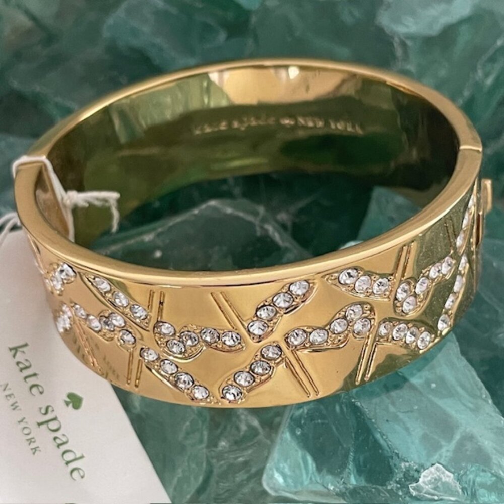 KATE SPADE GARDEN GROVE BANGLE BRACELET CRYSTALS GOLD PLATE NWT